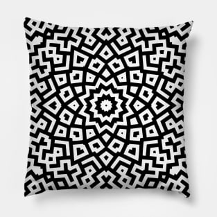 Geometric Mandala Abstract Design Black and White Pattern Pillow