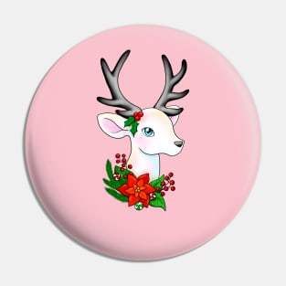 Christmas Reindeer with Silver Antlers Pin