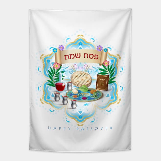 Happy Passover Festival Traditional Symbols Pesach Seder Decoration Tapestry by sofiartmedia