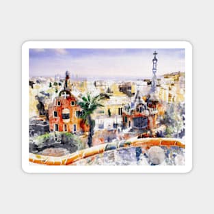 Barcelona Park Guell Watercolor Cityscape Magnet