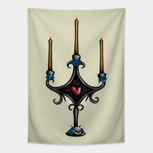 Dark Candlestick with Blue Roses Tapestry