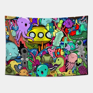 Kawaii-Style Submarine View Tapestry