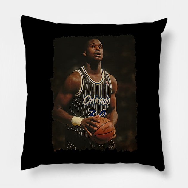 Shaquille O'Neal in Orlando Magic Vintage Pillow by CAH BLUSUKAN