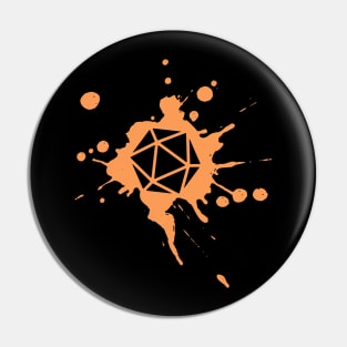 Orange 20 Sided Dice Paint Splatter Spraypaint Dungeons Crawler and Dragons Slayer Tabletop RPG Addict Pin