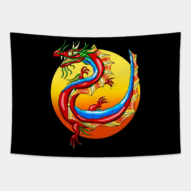 Chinese Dragon in the Sunset Tapestry by Squeeb Creative