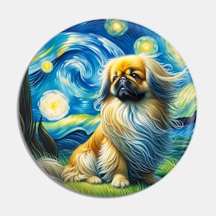 Starry Pekingese Dog Portrait - Pet Portrait Pin