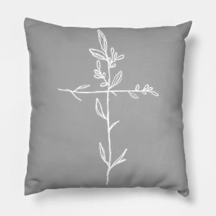 Twig Cross, A Simple Floral White Cross Pillow