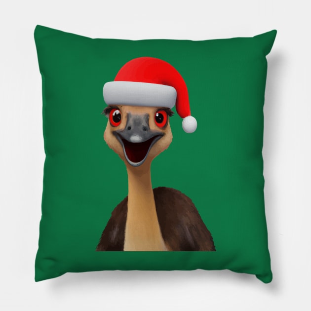 Santas Aussie Helper - Cute Christmas Emu Pillow by taiche