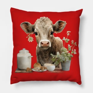 Cartoon Calf Cooking In The Kitchen Pillow
