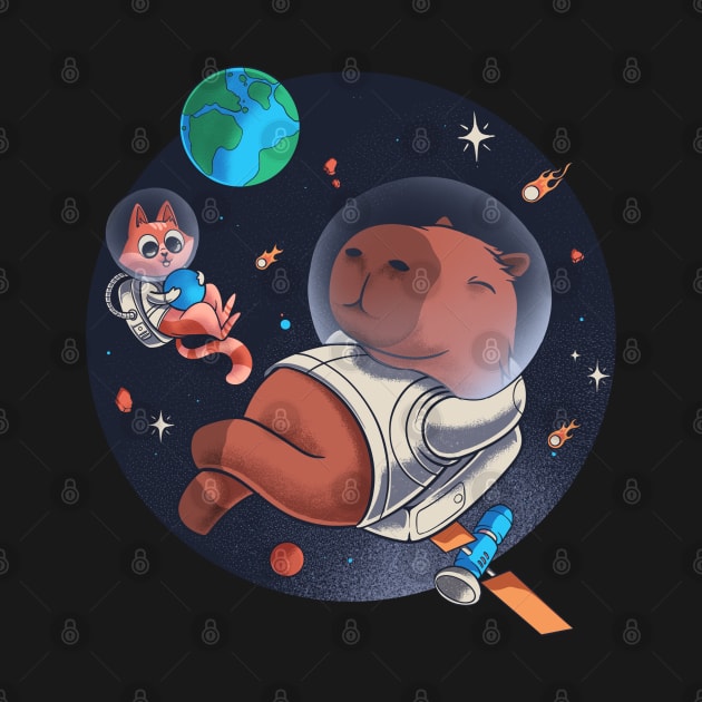 The capybara astronaut chills in space with catstronaut by create by adi