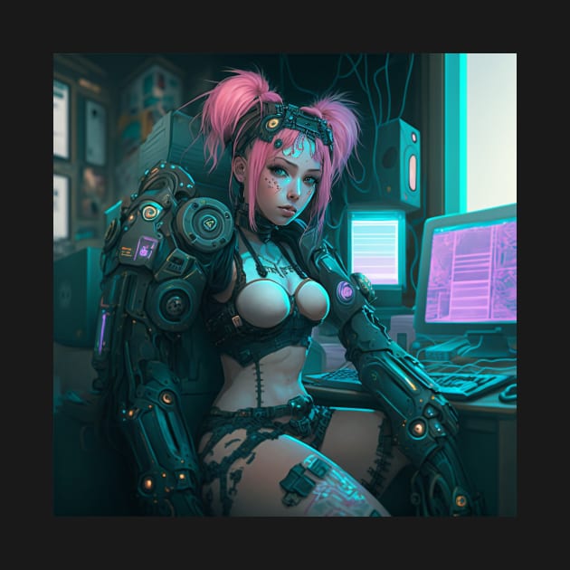 Cyberpunk Pink Hair Hacker by AICreateWorlds