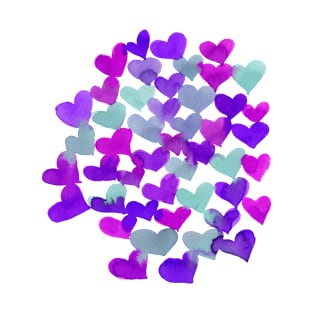 Watercolor melting hearts - purple and aqua T-Shirt