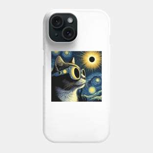 Starry night cat wearing sunglasses during eclipse Phone Case