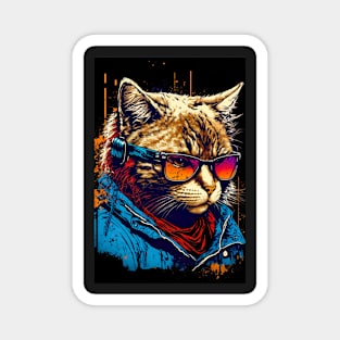 Cool cat portrait wearing a blue Jacket Magnet