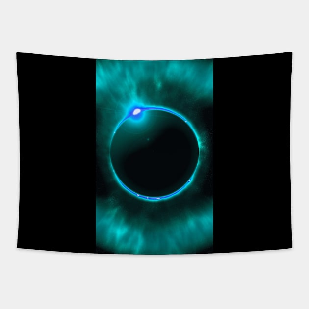 Green-Blue Solar Eclipse Tapestry by The Black Panther