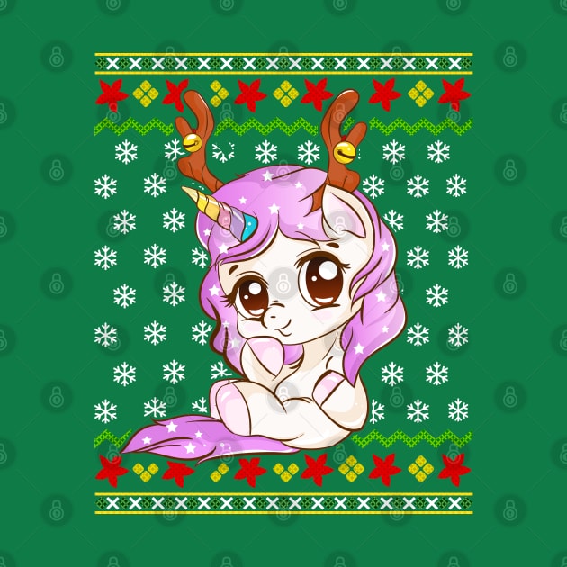 Unicorn Reindeer Ugly Christmas Sweater by E