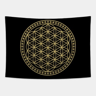 Flower of Life Sacred Geometry Yellow Tapestry
