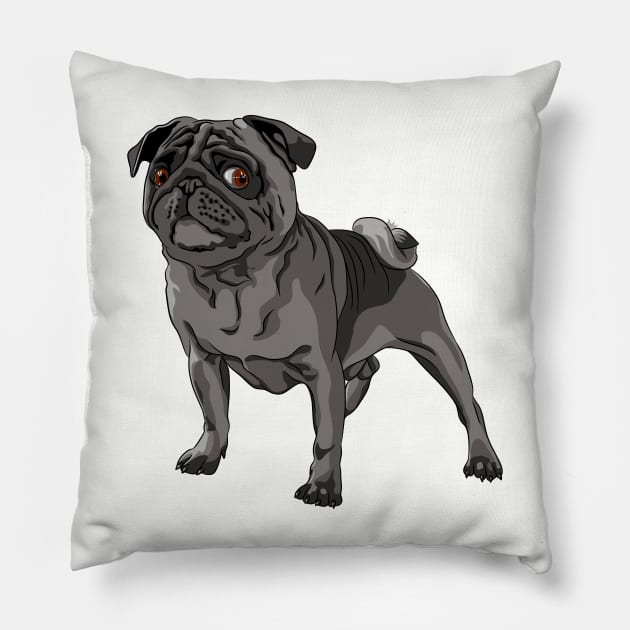 Black pug Dog Pillow by kavalenkava