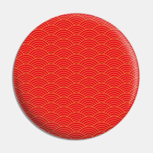 Japanese Seigaiha Gold and Red Pattern Pin