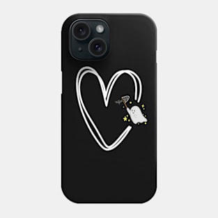 cute ghost catching a bat in a white heart Phone Case