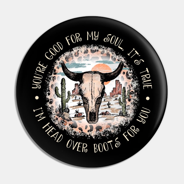 You're Good For My Soul, It's True I'm Head Over Boots For You Leopard Bull Skull Pin by Chocolate Candies