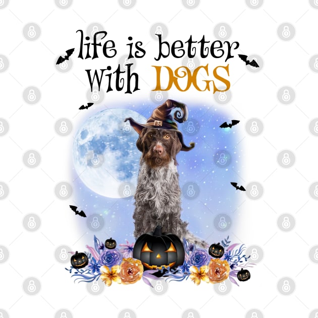 German Wirehaired Pointer Witch Hat Life Is Better With Dogs by cyberpunk art