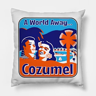 Cozumel Mexico Vintage Travel Ocean A World Away Luggage Pillow