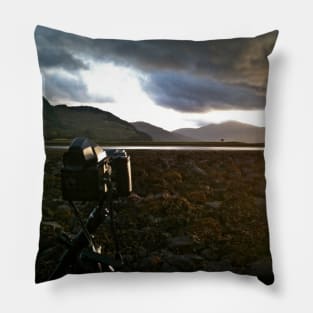 Camera in the Scottish Highland landscape Pillow