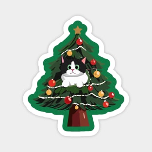 Black and White Cat in a Christmas Tree Magnet