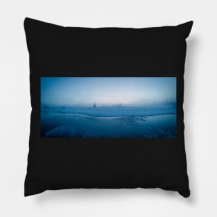 Winter - Moody Panorama Shot of Foggy Morning by Frozen River Pillow