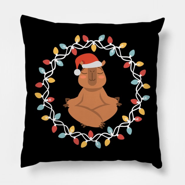 Funny Capybara Yoga Christmas Pillow by Raventeez