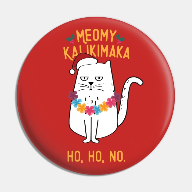 Meowy Kalikimaka - Funny White Cat Christmas Pin by Fitastic