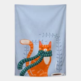 Winter Ginger Coffee Cat Tapestry