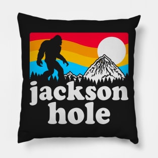 Jackson Hole Wyoming Bigfoot, Mountain Hiking Sasquatch Retro Pillow