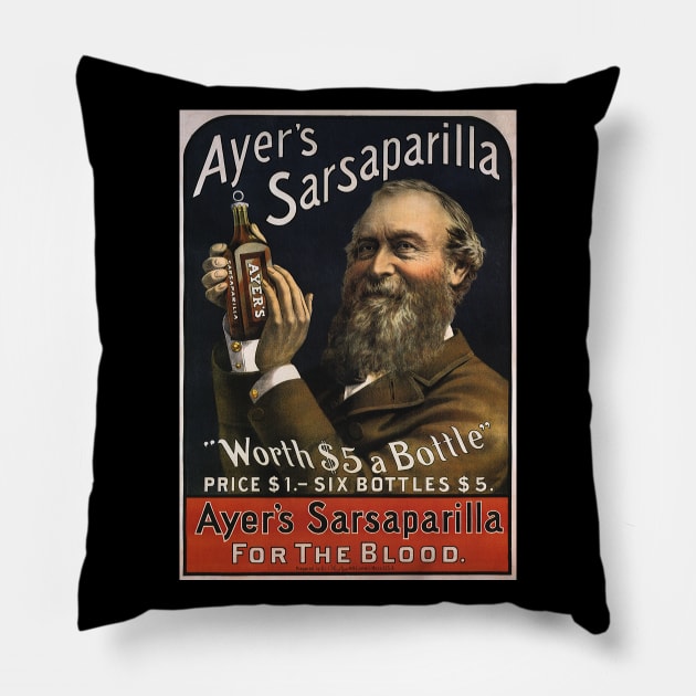 Vintage Ayer's Sarsaparilla Pillow by MasterpieceCafe