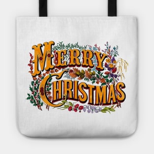 Vintage Style Merry Christmas Holiday Greeting Vector Art Tote
