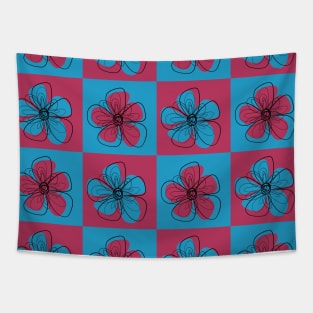 Checkered minimalistic line flower pattern Tapestry