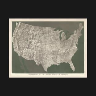 Old US Relief Map (1893) Vintage United States Topography Atlas T-Shirt