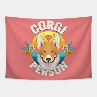 Corgi person pembroke welsh pet dog logo | Morcaworks Tapestry