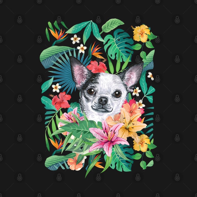 Tropical Short Haired Black and White Chihuahua by LulululuPainting