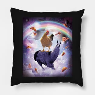 Chicken Riding Llama In Space - Rainbow Pillow