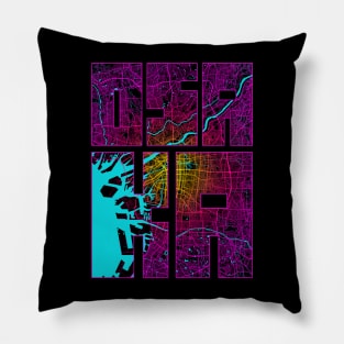 Osaka, Japan City Map Typography - Neon Pillow