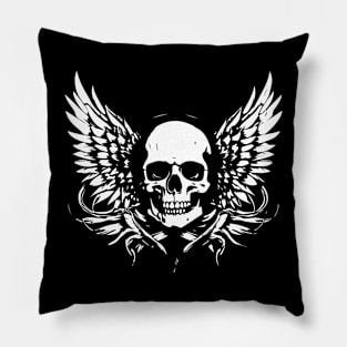 rock skull with wings Pillow