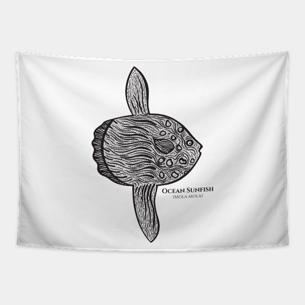 Ocean Sunfish or Mola with Common and Latin Names - on light colors Tapestry by Green Paladin