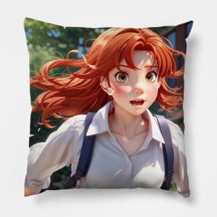 anime girl with red hair and white shirt ! back to school Pillow