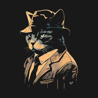 70's Gangster Detective Cat in Suit and Hat T-Shirt