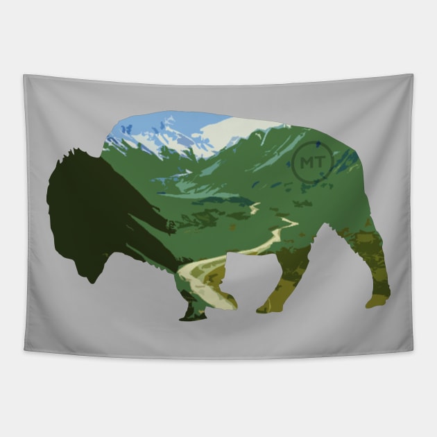 Montana Bison Nature Silhouette Tapestry by IORS