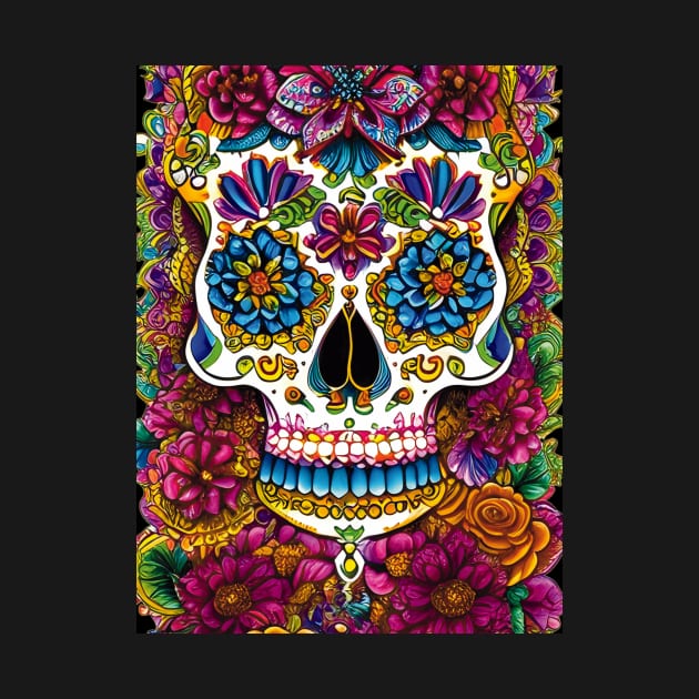 Sugar Skull Art - Skull on Bed of Flowers by ImaginativeInkPOD