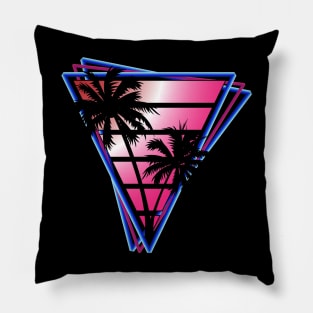 Retrowave style palm tree sunset pink wave Pillow