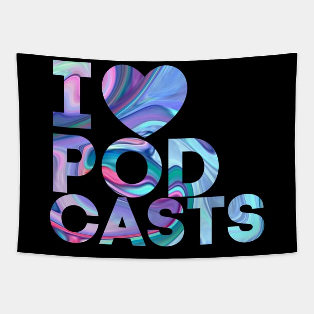 I Heart Podcasts Purple Marble Tapestry by TalkingFishPodcasts